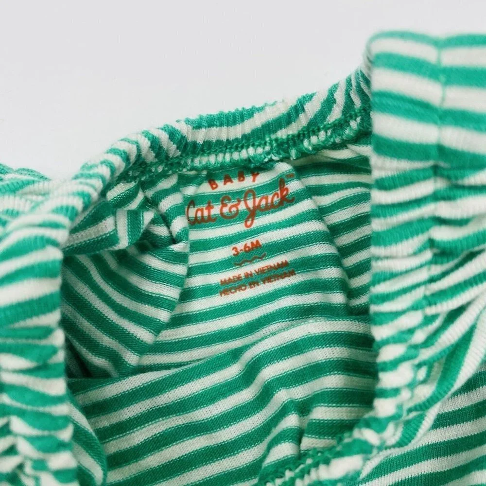 Cat & Jack Unisex Baby 3-6 Months Striped Slub Jersey Romper in Green/White 2054